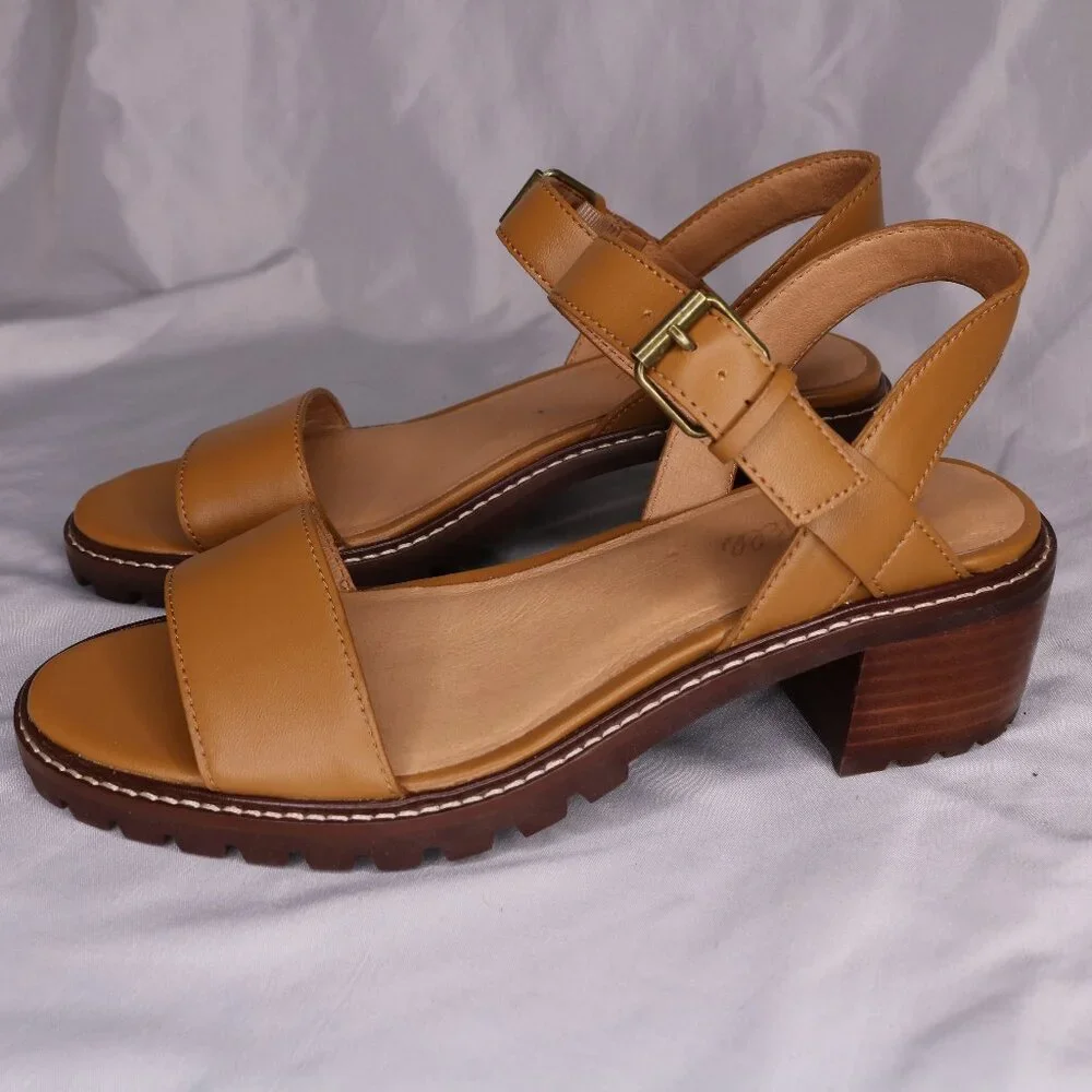 Madewell Tan Leather Lug Sole Block Heel Sandals Size 8 NWOB - Picture 1 of 10